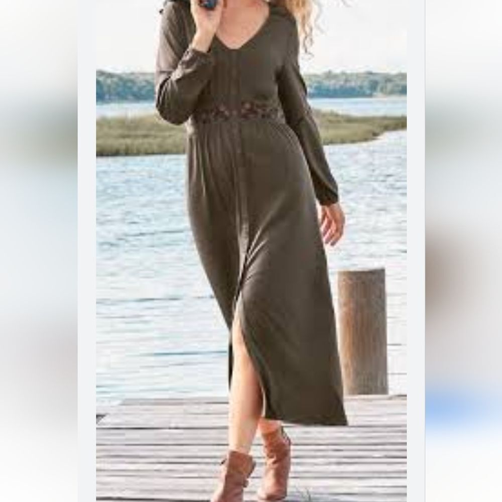 Garnet Hill Deep Olive Maxi Dress